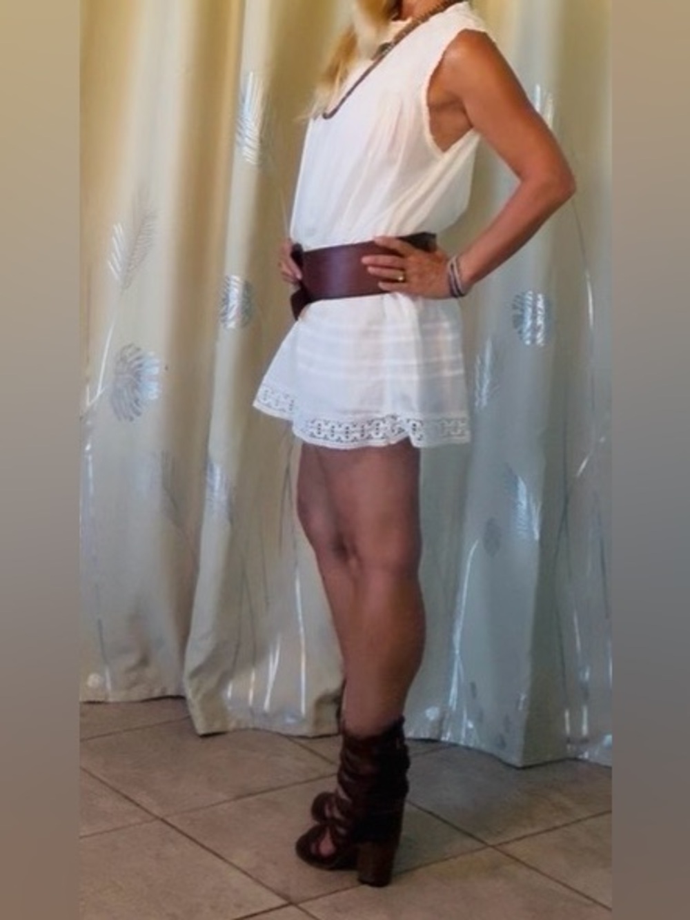 Free People White Babydoll Lace-Trim Mini Dress - Picture 6 of 14